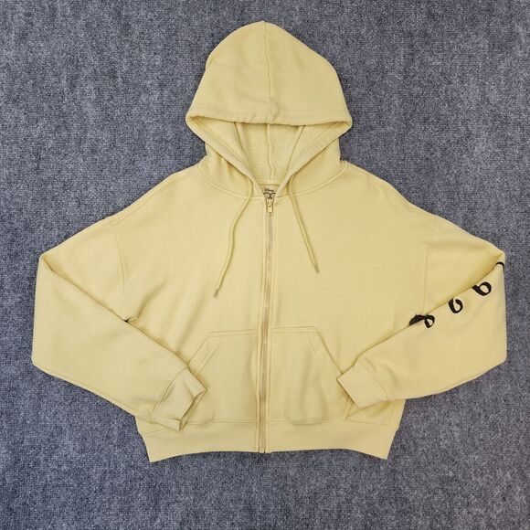 Disney Hoodie Womens Medium Yellow Mickey Mouse Steamboat Willie Disney 100 Crop - Picture 2 of 13